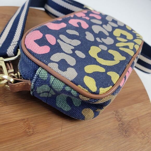 Boden Olivia Canvas Crossbody in Navy‎ Multi Leopard Print Purse Shoulder Bag - Picture 4 of 11